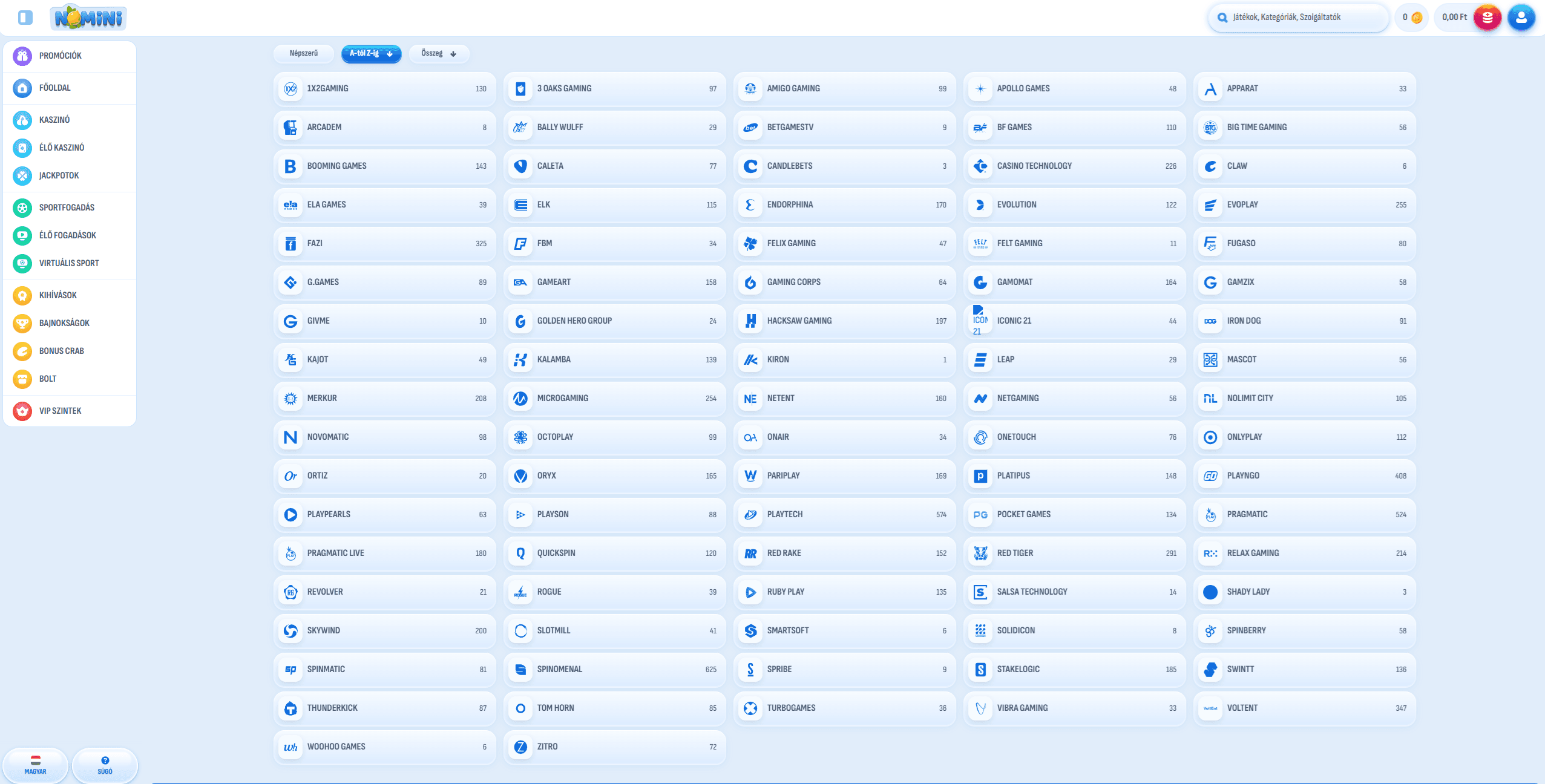 nomini kaszinó nyerőgép kiadók