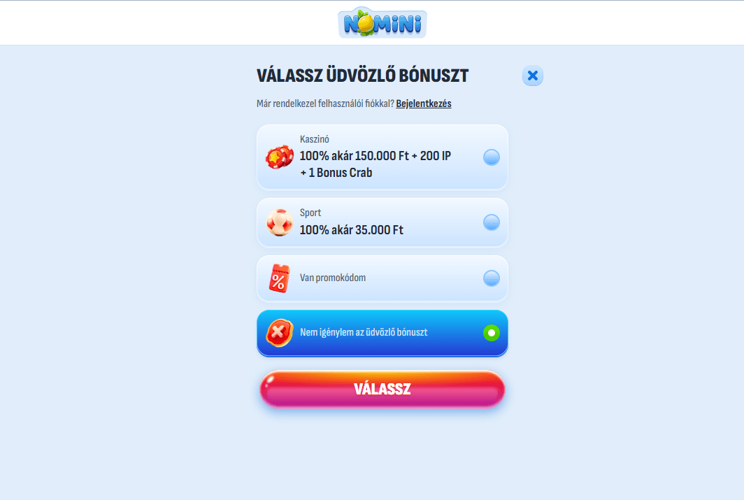 nomini kaszinó regisztráció